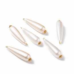 Honeyhandy Acrylic Imitation Pearl Pendants, with Flower Daisy Spacer Beads & Brass Ball Head Pins, Golden, Teardrop, Old Lace, 35x8.5mm, Hole: 2mm