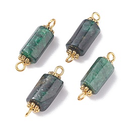 Honeyhandy Natural Emerald Connector Charms, with Golden Tone Brass & Alloy Findings, Faceted, Column, 19~20x6~7mm, Hole: 1.6mm