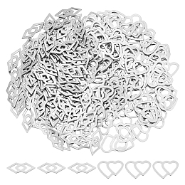 DICOSMETIC 200Pcs 2 Styles Charm Link Connectors Stainless Steel Hollow Heart Charm and Rhonmbus Linking Rings for DIY Earrings Necklace Bracelet Jewelry Making