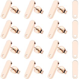 UNICRAFTALE 12Pcs Rose Gold Stud Earring Findings Hypoallergenic Oval Flat Plate Stud Earring with Loop Earring Posts with Ear Nut 0.8mm Pin Earring Components for DIY Earrings Jewelry Making