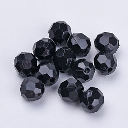 Honeyhandy Transparent Acrylic Beads, Faceted, Round, Black, 10x9.5mm, Hole: 1.8mm, about 990pcs/500g