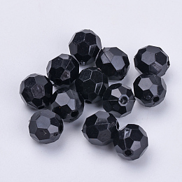 Honeyhandy Transparent Acrylic Beads, Faceted, Round, Black, 12x11.5mm, Hole: 1.7mm, about 550pcs/500g