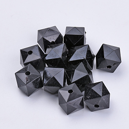 Honeyhandy Transparent Acrylic Beads, Faceted, Cube, Black, 14x14x12mm, Hole: 2mm, about 330pcs/500g