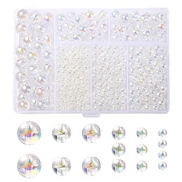 5 Style Transparent Acrylic Beads, AB Colors Plated, Round, Clear, 4~10mm, Hole: 1.2~2mm, 774pcs/box