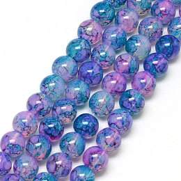 NBEADS Baking Painted Glass Beads Strands, Imitation Opalite, Round, Lilac, 8mm, Hole: 1.3~1.6mm; about 100pcs/strand, 31.4"