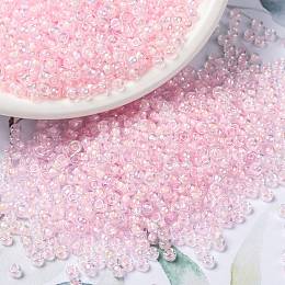 MIYUKI Round Rocailles Beads, Japanese Seed Beads, 8/0, (RR272) Pink Lined Crystal AB, 3mm, Hole: 1mm, about 422~455pcs/10g