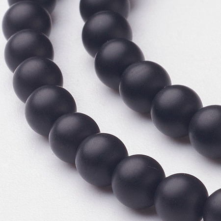 Arricraft Natural Black Agate Beads Strands, Grade A, Frosted, Round, Dyed & Heated, 4mm, Hole: 1mm, about 95pcs/strand, 15.5 inches
