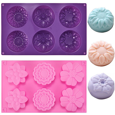 Gorgecraft Food Grade Silicone Molds, Fondant Molds, For DIY Cake Decoration, Chocolate, Candy Mold, Flower, Mixed Color, 275x168x34.5~41.5mm/270x165x30mm, 2pcs/set