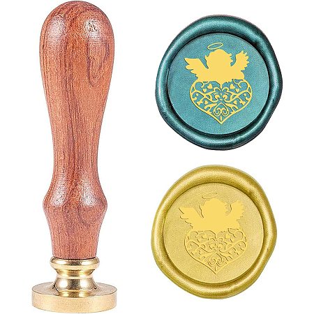 PandaHall Elite Wax Seal Stamp Kit, 25mm Angel Heart Retro Brass Head Sealing Stamps with Wooden Handle, Removable Sealing Stamp Kit for Wedding Envelopes Letter Card Invitations