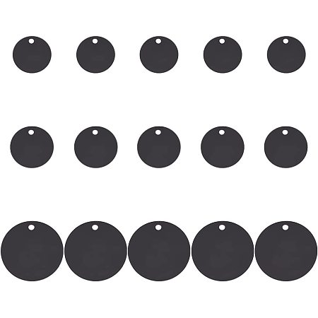 BENECREAT 15Pcs 3 Sizes Aluminum Stamping Blanks Tags Black Flat Round Tags Diameter: 25/30/40mm for Necklace Bracelet Jewelry Pendant, Dog Tag