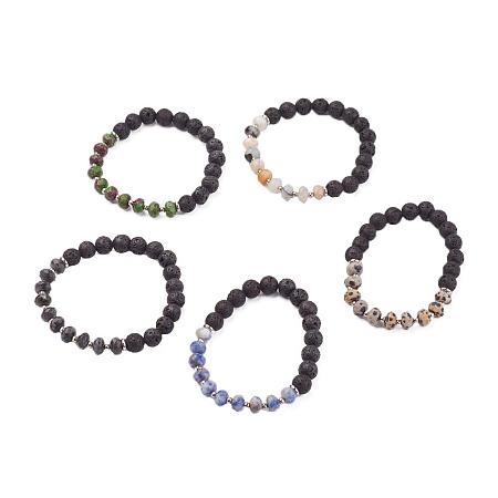 ARRICRAFT 20 Strands Mixed Stone & Lava Stretch Bracelets, with Iron Beads, Stainless Steel Bead Spacer, Bead Bracelet for Man 2