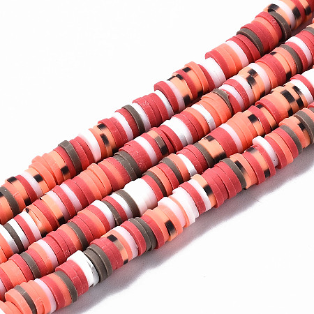 Honeyhandy Handmade Polymer Clay Beads Strands, for DIY Jewelry Crafts Supplies, Heishi Beads, Disc/Flat Round, Salmon, 6x0.5~1mm, Hole: 1.8mm, about 320~447pcs/strand, 15.75 inch~16.14 inch(40~41cm)
