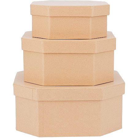 BENECREAT 3PCS Mixed Size Octagon Paper Mache Box Cardboard Jewelry Boxes with Round Angles for Bridesmaid Gifts, Necklace, Earrings, Bracelets