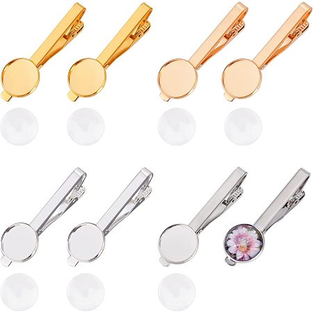 SUPERFINDINGS 8Pcs 4 Colors Brass Tie Clip Cabochon Settings Classic Tie Bar Clips Tie Pins Metal Pinch Clip with Blank Cabochon Bezel Tray for DIY Jewelry Making