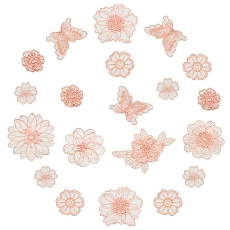 NBEADS 20 Pcs Flower Embroidery Patch, 7 Styles Light Salmon Organza Embroidery Lace Appliques Flower Appliques Sew on Patches for Decoration Or Repair of Clothing Backpacks Jeans Caps Shoes