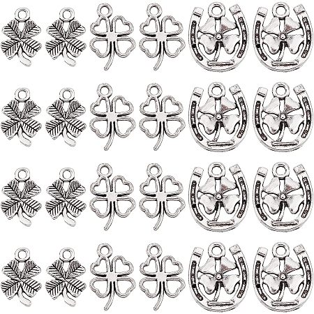 SUNNYCLUE 1 Box 150Pcs St Patrick Charms Four Leaf Clover Charm Irish Shamrock St Patrick's Day Charm 4 Leaves Horseshoe Charms for Jewelry Making Charm Saint Patrick Day Gift Earrings DIY Supplies