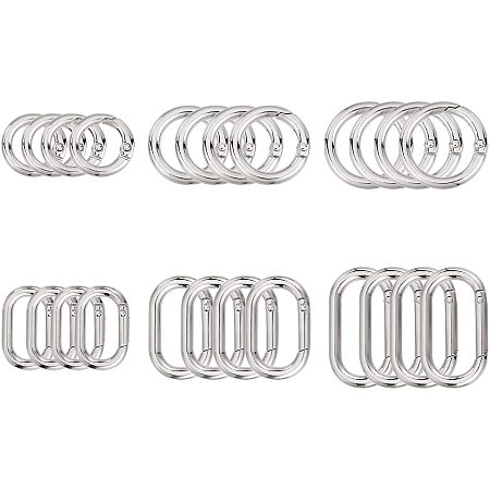 WADORN 24 Pack Spring Gate Rings, 6 Sizes Spring O Rings Round Loaded Gate Clips Oval Clips Snap Hooks Trigger Spring Keyring Buckle DIY Accessories for Bag Purse Shoulder Strap Key Chains