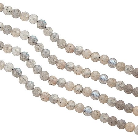 Arricraft About 196 Pcs 4mm Faceted Nature Stone Beads, Nature Labradorite Round Beads, Gemstone Loose Beads for Bracelet Necklace Jewelry Making (Hole: 0.5mm)
