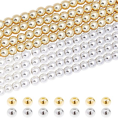 NBEADS About 368 Pcs Synthetical Hematite Beads 4mm, 2 Colors Round Gemstone Beads Spacer Electroplate Stone Loose Bead with 1mm Hole for Jewelry Making