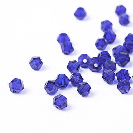 Honeyhandy Imitation Crystallized Glass Beads, Transparent, Faceted, Bicone, Royal Blue, 4x3.5mm, Hole: 1mm about 720pcs/bag