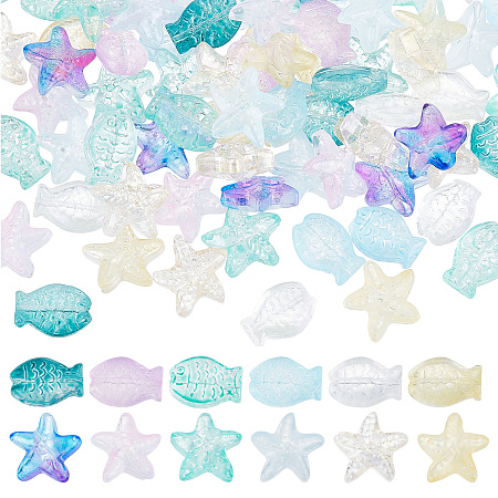 SUNNYCLUE 1 Box 120Pcs Starfish Beads Fish Beads Glass Star Bead Sea Animal Loose Spacer Transparent Colorful Bead Double Sided Fish Beads for Jewelry Making Beading Supplies Bracelets DIY Craft