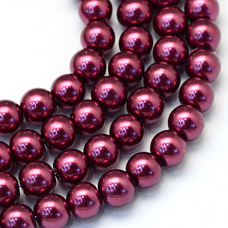 Baking Painted Pearlized Glass Pearl Round Bead Strands, Medium Violet Red, 4~5mm, Hole: 1mm; about 210pcs/strand, 31.4 inches
