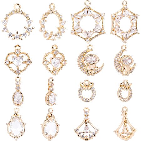 NBEADS Micro Pave Cubic Zirconia Charms, Long-Lasting Plated Brass Pendants with Crystal CZ Stone