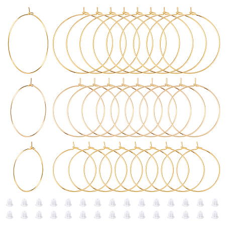 PandaHall Elite 30Pcs 3 Style Brass Wine Glass Charms Rings, Hoop Earring Findings, with 50Pcs Plastic Ear Nuts, for Basketball Wives Hoop Earrings, Nickel Free, Golden, 29~37x25~35x0.7mm, 21 Gauge, 10pcs/style