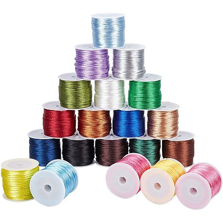 Pandahall Elite 20 Color Satin Rattail Cord String 2mm Nylon Satin Silk Cord for Necklace Bracelet Beading Cord for Chinese Knot, Macramé, Trim, Jewelry Making, 200 Yards Totally