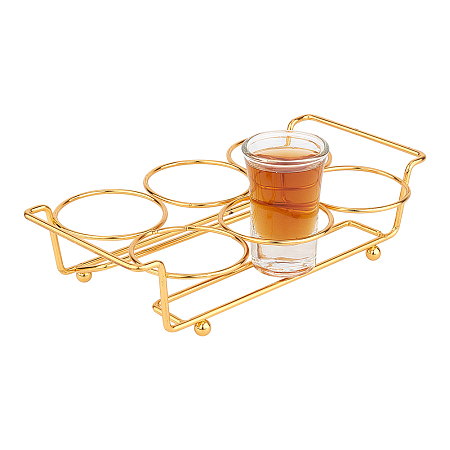 AHANDMAKER Metal Shot Glass Holder Tray, 6 Hole Golden Bar Tasting Serving Tray, Wine Shot Glasses Display, Whiskey Glass Cup Rack Organizer for Restaurant Club Bar Party Family Gathering