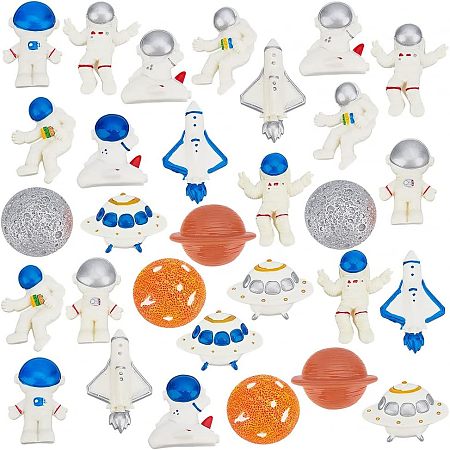 PandaHall Elite 30pcs Spacemen Resin Cabochons, 15 Styles Astronaut Flatback Charms Moon Mars Saturn Pendants Universe Charms Tiles for Sunglasses Phone Case Hair Clip Jewelry Keychain Scrapbooking