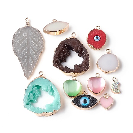 ARRICRAFT Resin Pendants, Mixed Shapes, Mixed Color, 14.5~57x8~27x3.5~4mm, Hole: 1.8mm
