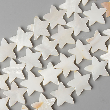 ARRICRAFT Natural Freshwater Shell Beads Strands, Star, Creamy White, 17~18x18~19x3mm, Hole: 0.5mm, about 25~26pcs/strand, 14.57 inches~15.16 inches(37~38.5cm)