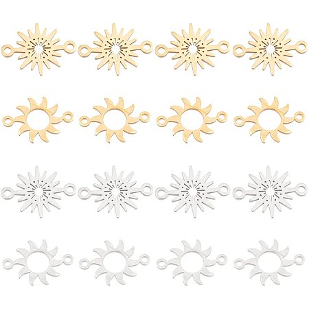 DICOSMETIC 16Pcs 4 Style Stainless Steel Sun Link Star Connectors Sun Rise Connectors Sunbrust connectors for Bracelet Necklace Earrings Making