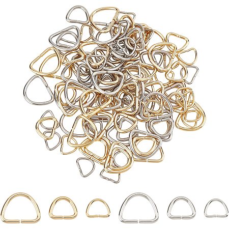 DICOSMETIC 120pcs 3 Sizes Golden and Stainless Steel Color D Rings D Shaped Buckle Clasps Semi-Circular D Rings for Webbing Strapping Bags Garment Accessories Findings