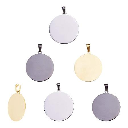 PandaHall Elite 6 pcs 3 Colors 30mm Flat Round 304 Stainless Steel Blank Stamping Tag Pendants with Pinch Clips for Earring Bracelet Necklace Pendant Charm Jewelry Making