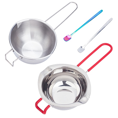 Bakeware Sets, Include 304 Stainless Steel Melting Pot and Spoon, for Chocolate, Butter Melting, Mixed Color, 24x12.3x6.5cm, Inner Diameter: 10.8cm, 1pc