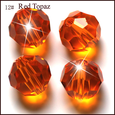 Honeyhandy Imitation Austrian Crystal Beads, Grade AAA, Faceted, Round, Orange Red, 8mm, Hole: 0.9~1.4mm