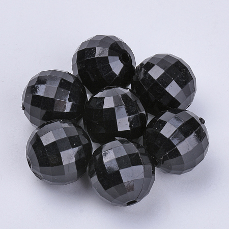 Honeyhandy Transparent Acrylic Beads, Faceted, Round, Black, 12x12mm, Hole: 1.9mm, about 496pcs/500g