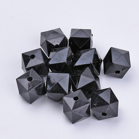 Honeyhandy Transparent Acrylic Beads, Faceted, Cube, Black, 10x10x8mm, Hole: 1.5mm, about 900pcs/500g