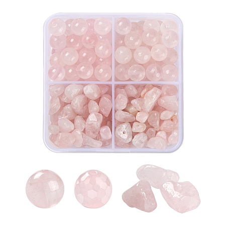 Arricraft Natural Rose Quartz Beads, Round & Chip, Beads: 70pcs/box