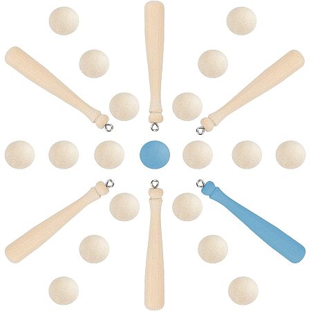 GORGECRAFT 30PCS Unfinished Mini Wooden Baseball Bats and Balls Natural Wood Unpainted 3” Baseball Bats 0.4” Round Hardwood Balls for Scrapbooking Craft Projects DIY Keychain Accessories