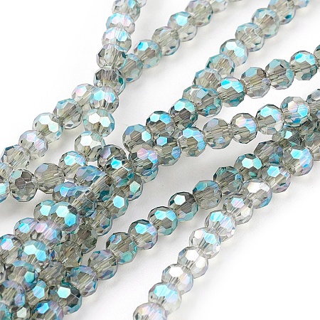 Honeyhandy Faceted Round Electroplate Glass Beads Strands, Turquoise, about 3mm in diameter, hole: 1mm