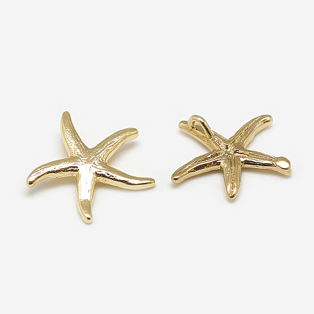Honeyhandy Brass Charms, Starfish/Sea Stars, Real 18K Gold Plated, 12.5x13x3mm, Hole: 1mm