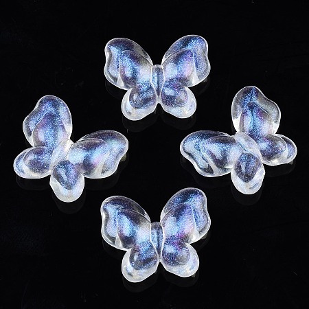 Honeyhandy Transparent Acrylic Beads, Glitter Powder, Butterfly, Clear, 18x21x6.5mm, Hole: 1.5mm