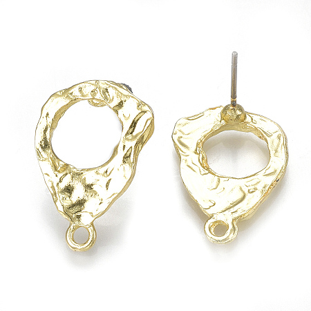 Arricraft Alloy Stud Earring Findings, with Loop and Steel Pins, Teardrop, Light Gold, 19.5x14mm, Hole: 1.5mm, Pin: 0.7mm