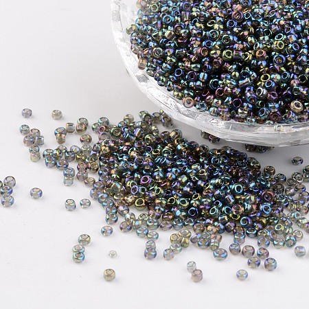 Honeyhandy Round Trans. Colors Rainbow Glass Seed Beads, Dark Gray, Size: about 2mm in diameter, hole:1mm, about 3306pcs/50g