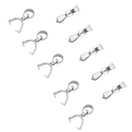 Unicraftale 304 Stainless Steel Pendant Pinch Bails, Stainless Steel Color, 9x7x2.5mm, Hole: 4mm; 50pcs/box