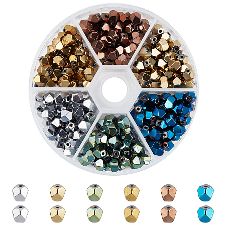 Electroplate Non-magnetic Synthetic Hematite Beads, Polygon, Mixed Color, 5.5~6x5.5~6mm, Hole: 1.6mm; 240pcs/box