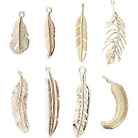 BENECREAT 16Pcs 8 Styles Feather Pendants 18K Gold Plated Feather Charms Collection Feather Wing Pendant for Crafting Jewelry Making